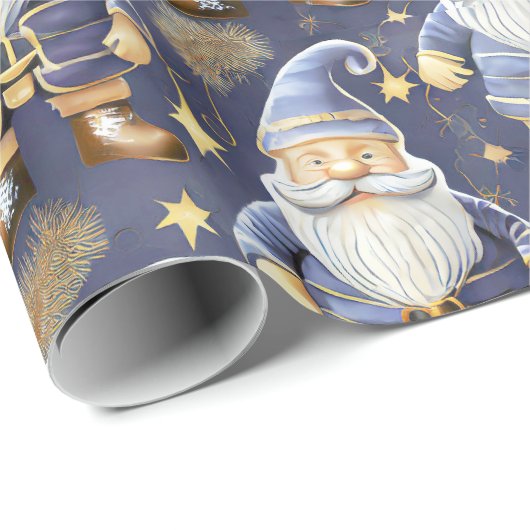 Blauw Goud Kerstmispatroon#11 ID1009 Cadeaupapier (Rol Hoek)