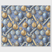 Blauw Goud Kerstmispatroon#12 ID1009 Cadeaupapier (Vlak)