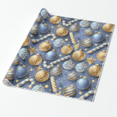 Blauw Goud Kerstmispatroon#12 ID1009 Cadeaupapier (Uitgerold)