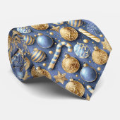 Blauw Goud Kerstmispatroon#12 ID1009 Stropdas (Opgerold)
