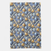 Blauw Goud Kerstmispatroon#12 ID1009 Theedoek (Verticaal)