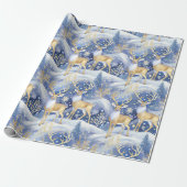 Blauw Goud Kerstmispatroon#14 ID1009 Cadeaupapier (Uitgerold)