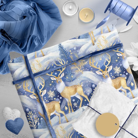 Blauw Goud Kerstmispatroon#14 ID1009 Cadeaupapier