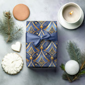 Blauw Goud Kerstmispatroon#15 ID1009 Cadeaupapier