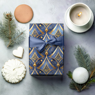 Blauw Goud Kerstmispatroon#15 ID1009 Cadeaupapier