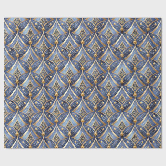 Blauw Goud Kerstmispatroon#15 ID1009 Cadeaupapier (Vlak)
