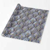 Blauw Goud Kerstmispatroon#15 ID1009 Cadeaupapier (Uitgerold)