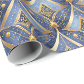 Blauw Goud Kerstmispatroon#15 ID1009 Cadeaupapier (Rol Hoek)