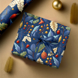 Blauw Goud Kerstmispatroon#18 ID1009 Cadeaupapier