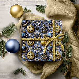 Blauw Goud Kerstmispatroon#20 ID1009 Cadeaupapier