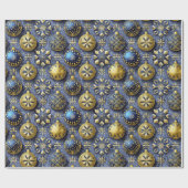 Blauw Goud Kerstmispatroon#20 ID1009 Cadeaupapier (Vlak)