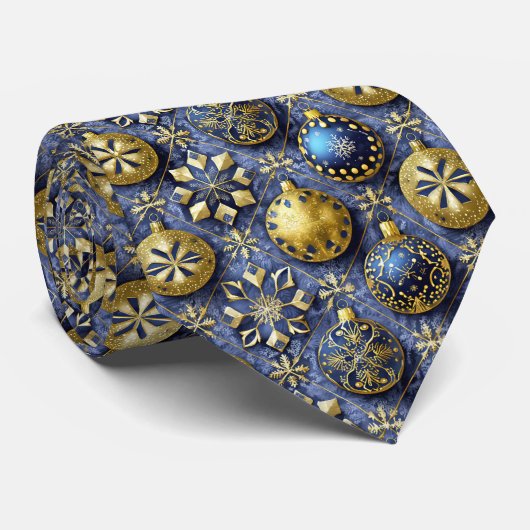 Blauw Goud Kerstmispatroon#20 ID1009 Stropdas (Opgerold)