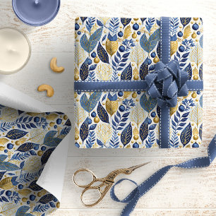Blauw Goud Kerstmispatroon#21 ID1009 Cadeaupapier
