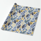 Blauw Goud Kerstmispatroon#21 ID1009 Cadeaupapier (Uitgerold)