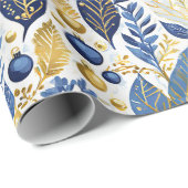 Blauw Goud Kerstmispatroon#21 ID1009 Cadeaupapier (Rol Hoek)