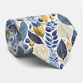 Blauw Goud Kerstmispatroon#21 ID1009 Stropdas (Opgerold)