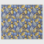 Blauw Goud Kerstmispatroon#22 ID1009 Cadeaupapier (Vlak)