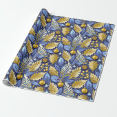 Blauw Goud Kerstmispatroon#22 ID1009 Cadeaupapier (Uitgerold)