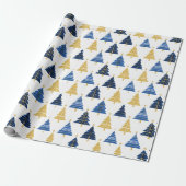 Blauw Goud Kerstmispatroon#24 ID1009 Cadeaupapier (Uitgerold)