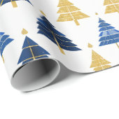 Blauw Goud Kerstmispatroon#24 ID1009 Cadeaupapier (Rol Hoek)