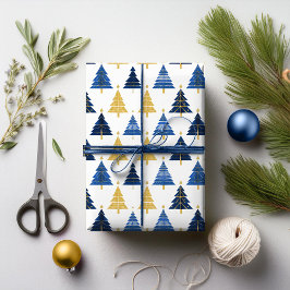 Blauw Goud Kerstmispatroon#24 ID1009 Cadeaupapier