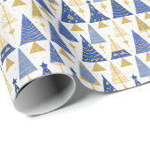Blauw Goud Kerstmispatroon#25 ID1009 Cadeaupapier (Rol Hoek)