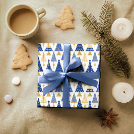 Blauw Goud Kerstmispatroon#25 ID1009 Cadeaupapier