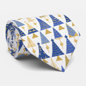 Blauw Goud Kerstmispatroon#25 ID1009 Stropdas (Opgerold)