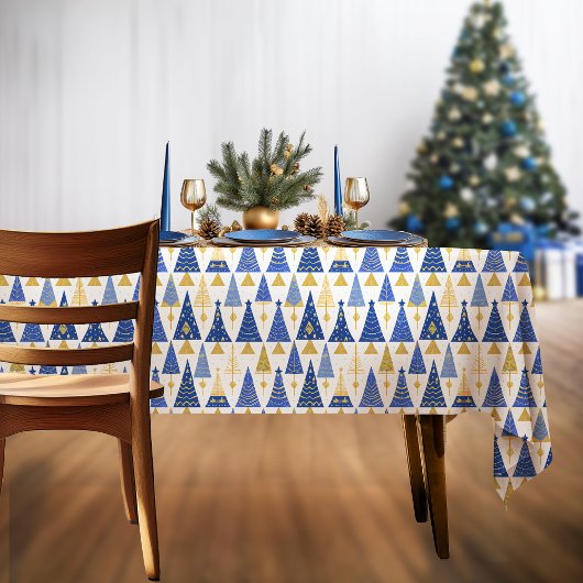 Blauw Goud Kerstmispatroon#25 ID1009 Tafelkleed