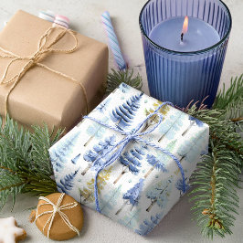 Blauw Goud Kerstmispatroon#26 ID1009 Cadeaupapier