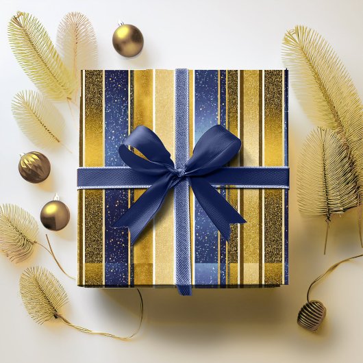 Blauw Goud Kerstmispatroon#27 ID1009 Cadeaupapier