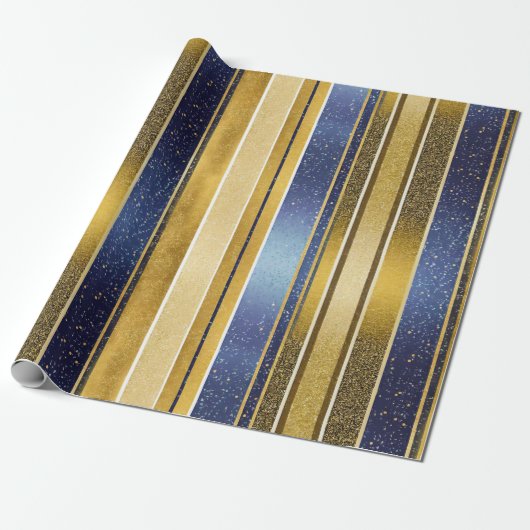Blauw Goud Kerstmispatroon#27 ID1009 Cadeaupapier (Uitgerold)