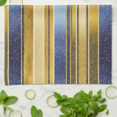 Blauw Goud Kerstmispatroon#27 ID1009 Theedoek (Gevouwen)