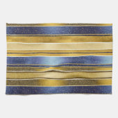 Blauw Goud Kerstmispatroon#27 ID1009 Theedoek (Horizontaal)