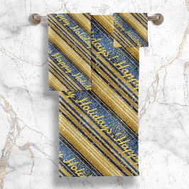 Blauw Goud Kerstmispatroon#28 ID1009 Bad Handdoek