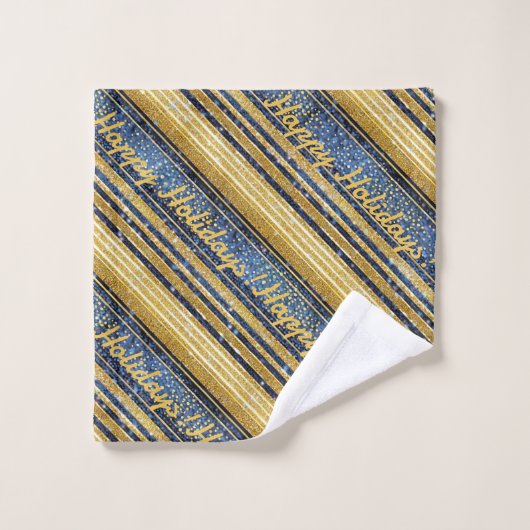 Blauw Goud Kerstmispatroon#28 ID1009 Bad Handdoek (Wasdoekje)