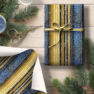 Blauw Goud Kerstmispatroon#28 ID1009 Cadeaupapier
