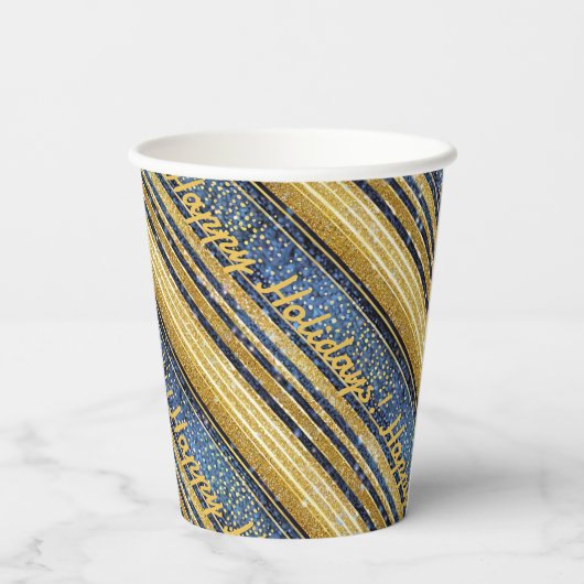 Blauw Goud Kerstmispatroon#28 ID1009 Papieren Bekers (Achterkant)