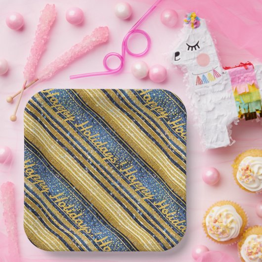 Blauw Goud Kerstmispatroon#28 ID1009 Papieren Bordje (Feest)