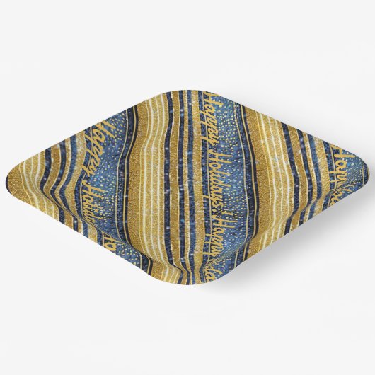 Blauw Goud Kerstmispatroon#28 ID1009 Papieren Bordje (Gebogen)