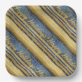 Blauw Goud Kerstmispatroon#28 ID1009 Papieren Bordje (Voorkant)