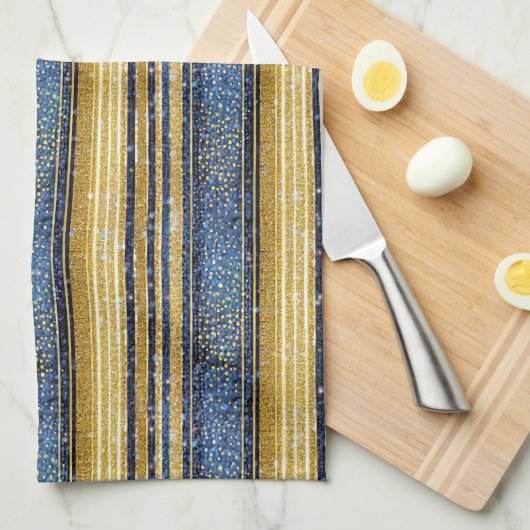 Blauw Goud Kerstmispatroon#28 ID1009 Theedoek (Quarter Fold)