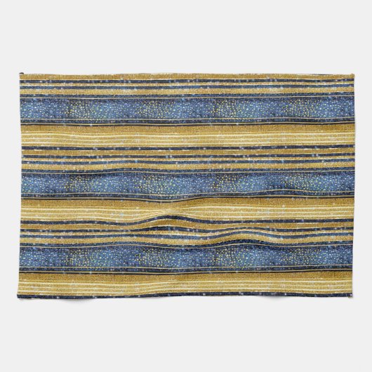 Blauw Goud Kerstmispatroon#28 ID1009 Theedoek (Horizontaal)