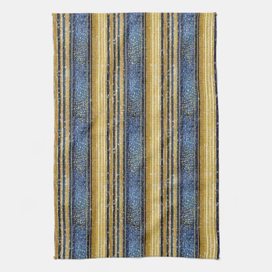 Blauw Goud Kerstmispatroon#28 ID1009 Theedoek (Verticaal)