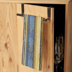 Blauw Goud Kerstmispatroon#28 ID1009 Theedoek