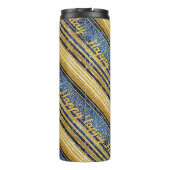 Blauw Goud Kerstmispatroon#28 ID1009 Thermosbeker (Achterkant)