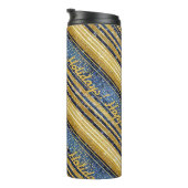 Blauw Goud Kerstmispatroon#28 ID1009 Thermosbeker (Geroteerd rechts)