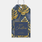 Blauw Goud Kerstmispatroon#29 ID1009 Cadeaulabel (Voorkant)