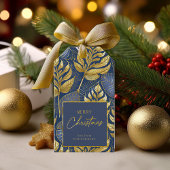 Blauw Goud Kerstmispatroon#29 ID1009 Cadeaulabel