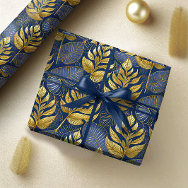 Blauw Goud Kerstmispatroon#29 ID1009 Cadeaupapier